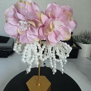 Pink Floral Earrings with Pearls